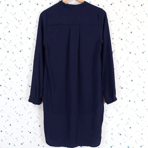 Woven Chiffon Button Up Hi Lo Blouse Shirt Navy - Picture 2 of 8
